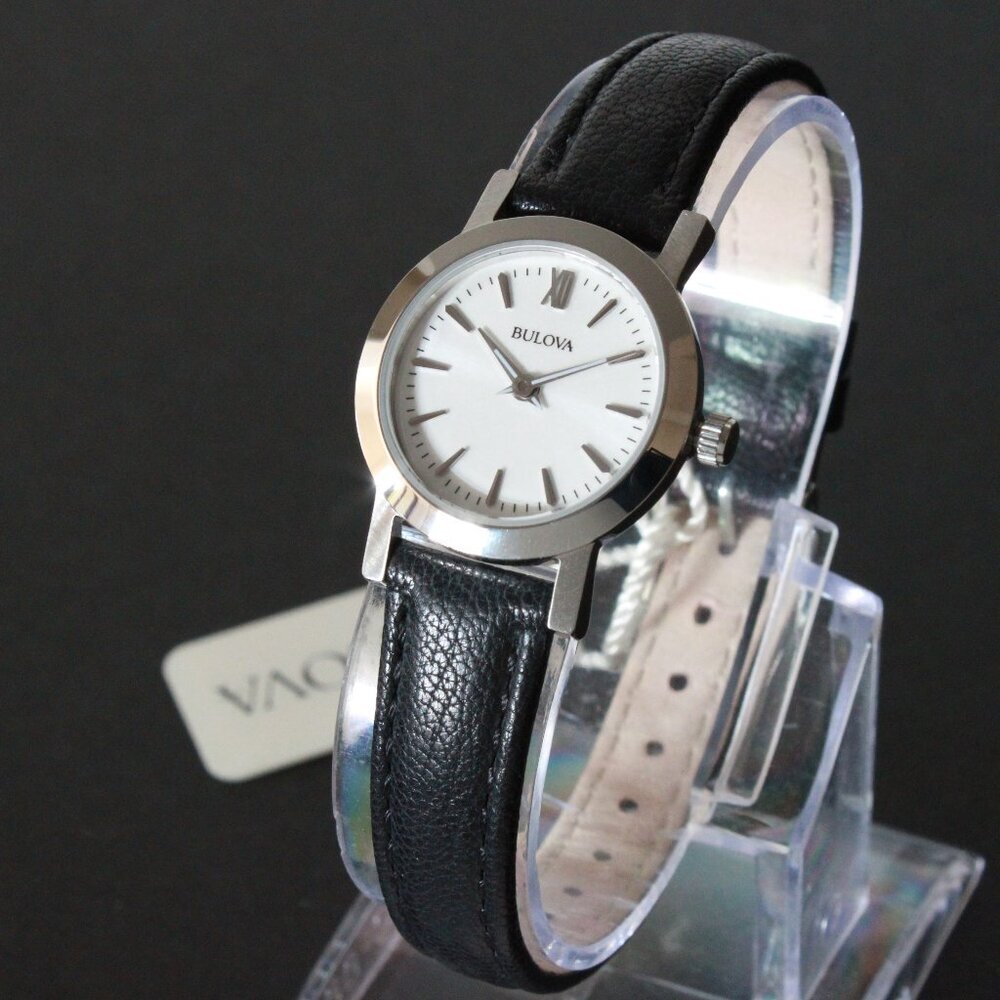 Bulova Ladies Dress Watch Two Hander Silver Dial Black Leather Strap 24mm - Picture 4 of 13